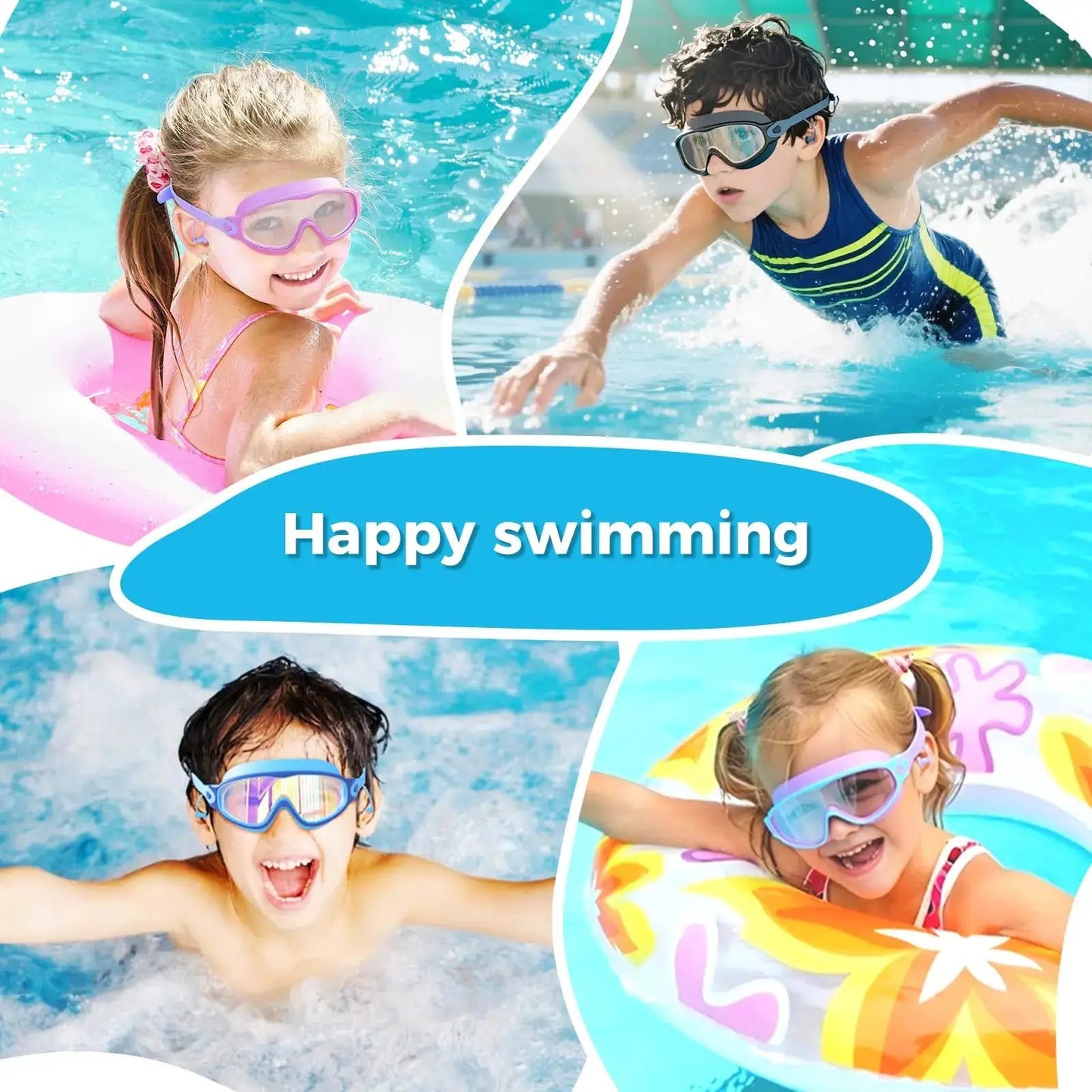 MERSUN 3 Pack Swimming Goggles, Kid Goggles with Earplugs Large Frame Anti-Fog/Uv Wide View Swim Goggles Boys Girls 4-12 by All Mart Bristol Ltd