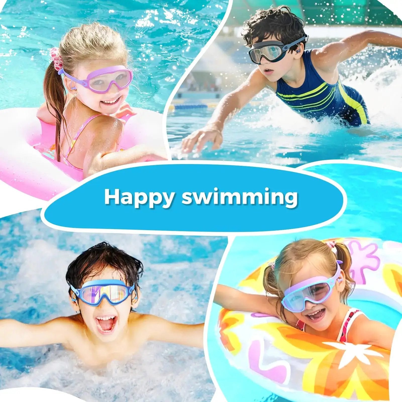 MERSUN 3 Pack Swimming Goggles, Kid Goggles with Earplugs Large Frame Anti-Fog/Uv Wide View Swim Goggles Boys Girls 4-12 by All Mart Bristol Ltd
