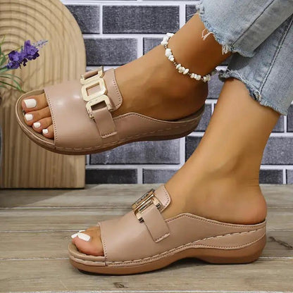 Ins Chain Wedges Sandals Summer Fashion Platform Peep-toed Slides Slippers Outdoor Thick Bottom Roman Shoes For Women by Dropshipman
