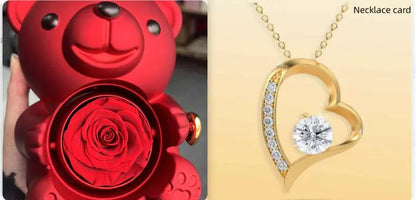 Rotating Bear Gift Box Eternal Rose Teddy Bear Jewelry Box With Necklace Valentine Wedding Special Present For Girlfriend Anniversary Gift Jewelry Box by Dropshipman