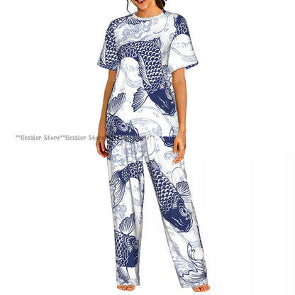 Women's Comfort Pajamas Women's Sea Fish Marine Life Short Sleeve Set Sleepwear by All Mart Bristol Ltd