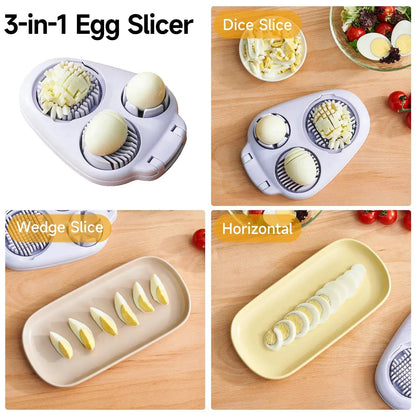 3-In-1 Multifunctional Egg Slicer, Stainless Steel Egg Cutter for Boiled Eggs, Century Eggs, Strawberry and Soft Fruits, Easy Egg Slicer Chopper for Salads, Bento and Kitchen Prep by All Mart Bristol Ltd