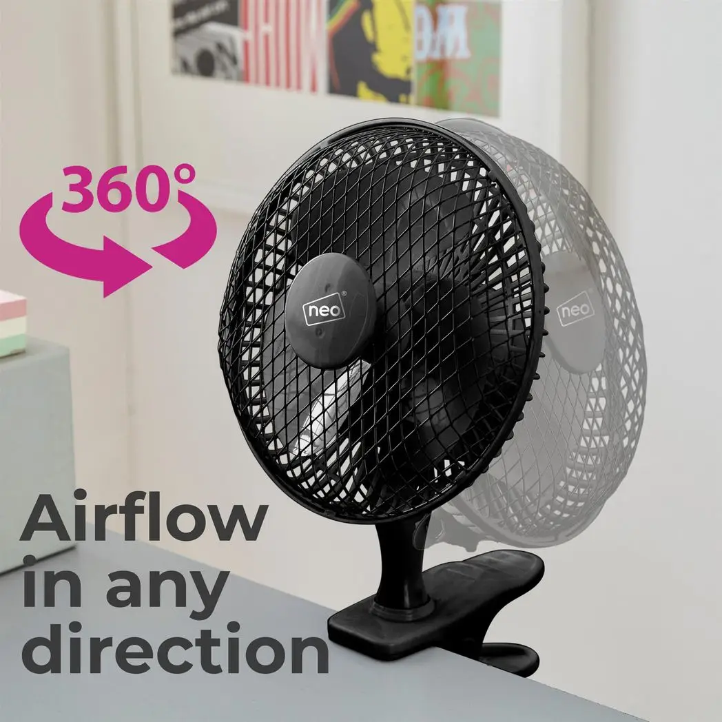 Neo Mini Clip Base Mount Desk Fan Black by Neo