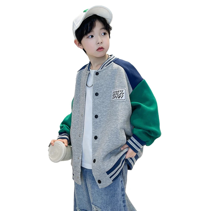 Kids Boys Autumn Sports Clothing Baseball Jacket Trendy 2025 New Children's Outerwear Crew Neck Sporty Coat 5 7 9 11 13 14 Years by All Mart Bristol Ltd