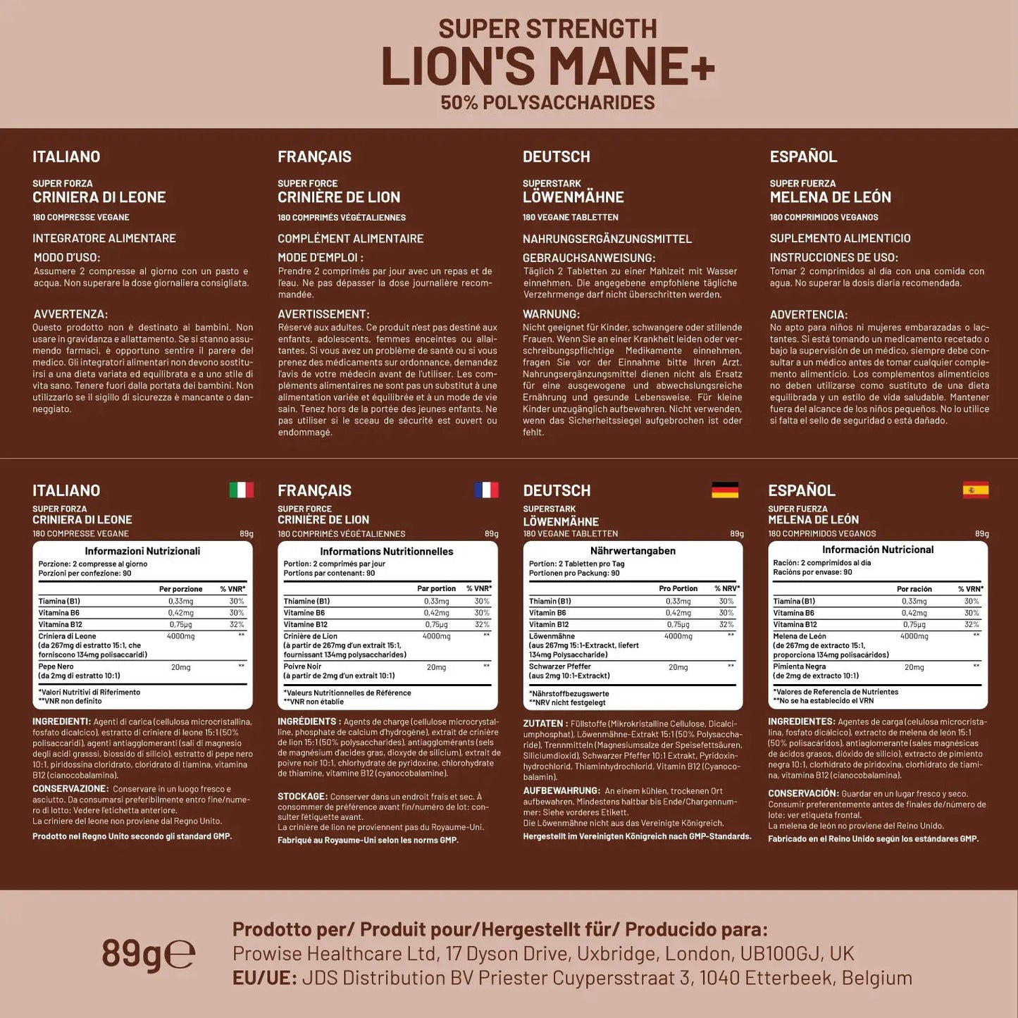 Lions Mane Mushroom Supplement 4000mg with Vitamin B1, B6, B12 & Black Pepper by Prowise Healthcare