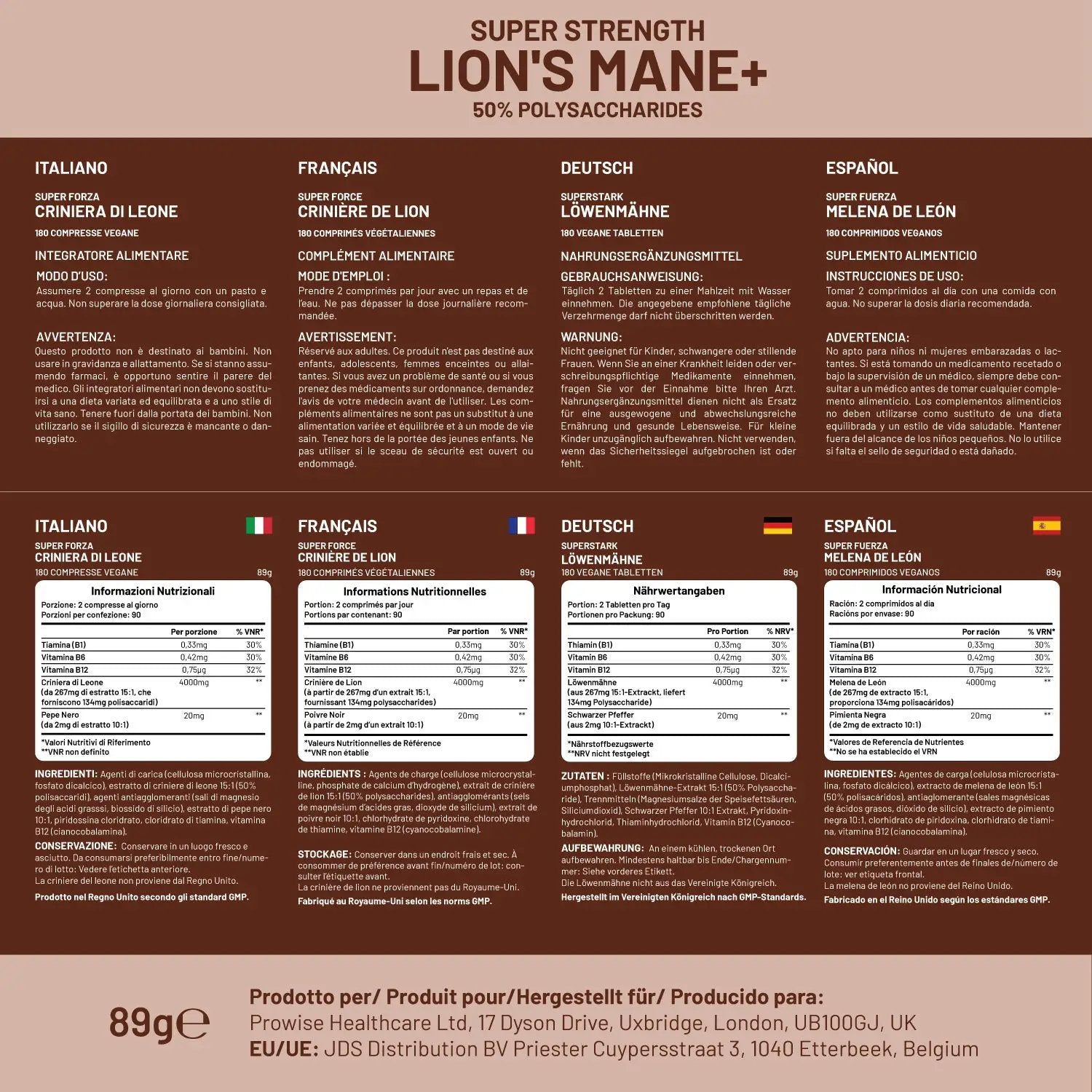 Lions Mane Mushroom Supplement 4000mg with Vitamin B1, B6, B12 & Black Pepper by Prowise Healthcare