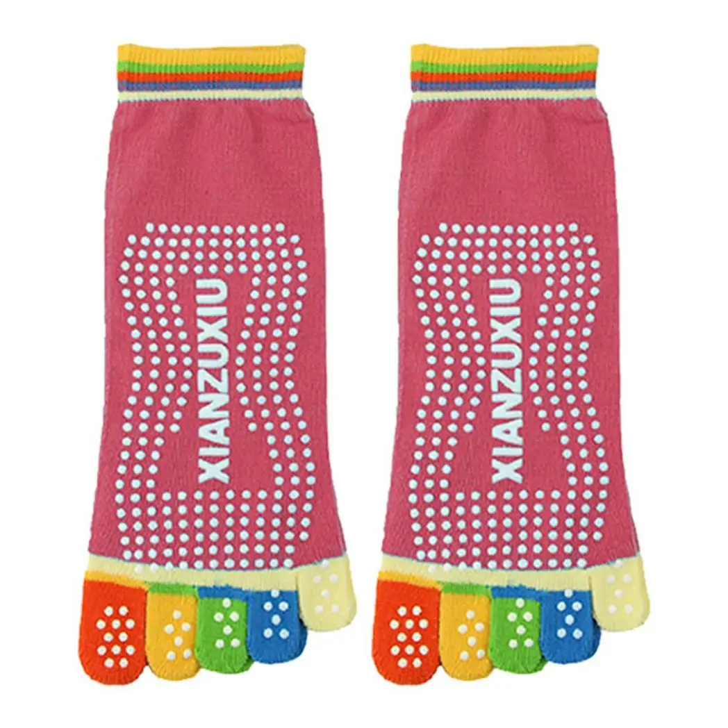 Non Slip Skid Pilates Yoga Socks Anti-Slip Full Toe with Grips Cotton[Pink] by Aquarius
