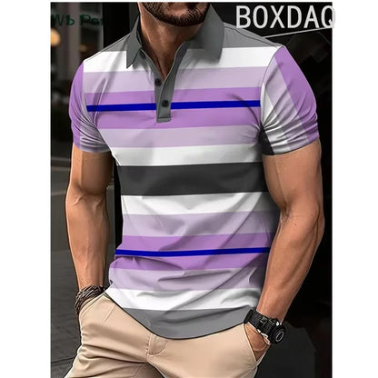 Classic Striped Print Polo Shirt Men's Business Casual Tops Simple Basic Polos Men Summer Big Size Short Sleeve Lapel Polo Shirt by All Mart Bristol Ltd