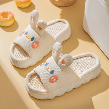 Home Linen Slipper for Women Cute Bunny Clouds Flip Flops Female Design Cozy Shoes Slides Four Season Platform Couples Sandals by All Mart Bristol Ltd