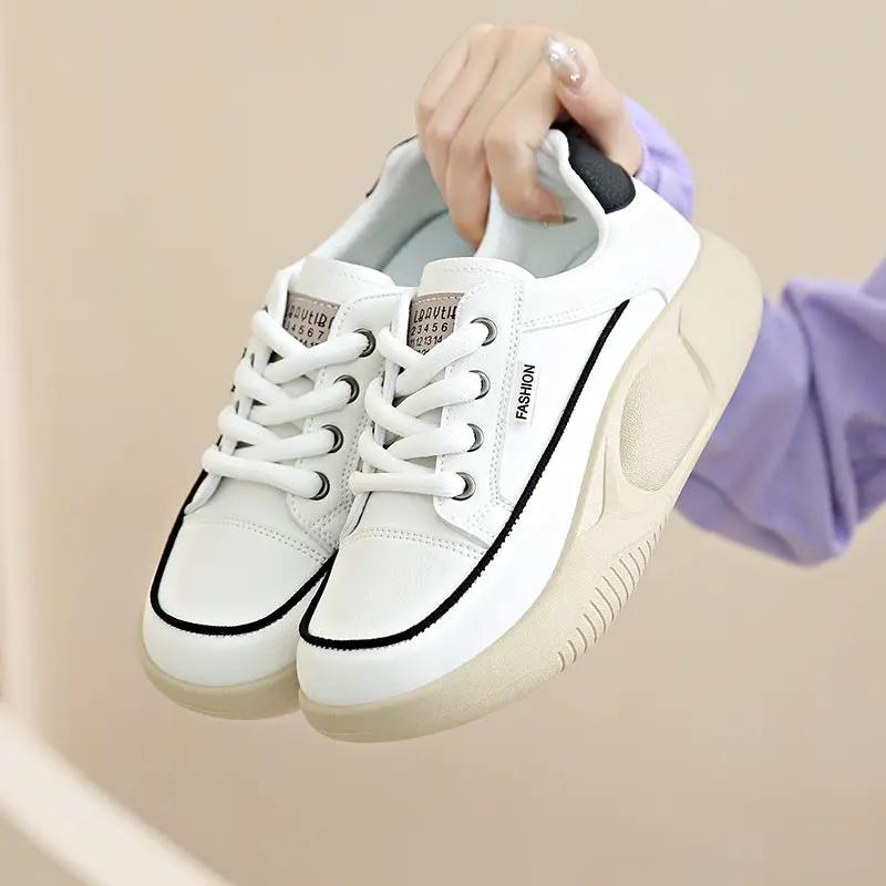 White Shoes Women's Leather Student Board Breathable Casual Shoes by Dropshipman