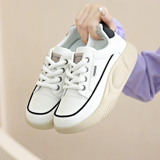 White Shoes Women's Leather Student Board Breathable Casual Shoes by Dropshipman