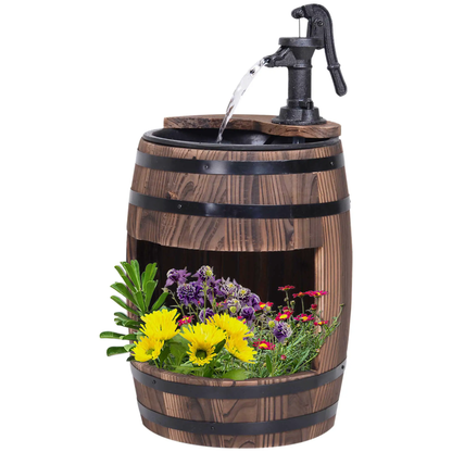 Outsunny Wood Barrel Pump Garden Fountain Water Feature Flower Planter Stand New by Outsunny