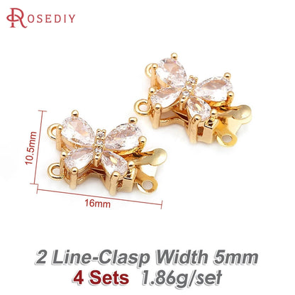 18K Gold Color Brass and Zircon Butterfly 1 Line and 2 Line Necklaces Connect Clasps Diy Jewelry Making Accessories Materials