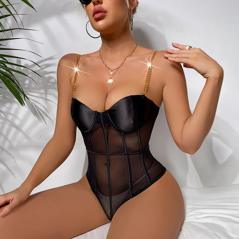 Sexy Lingerie for Women Mesh Erotic Babydoll Bodysuit With Chain Straps Teddy Erotic Dress for Sex Lenceria Costumes by All Mart Bristol Ltd