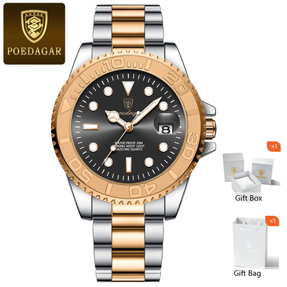 POEDAGAR Trendy Sport Man Watch Luminous Waterproof Stainless Steel Date Men Wristwatch Luxury Business Men's Quartz Watches+Box by All Mart Bristol Ltd