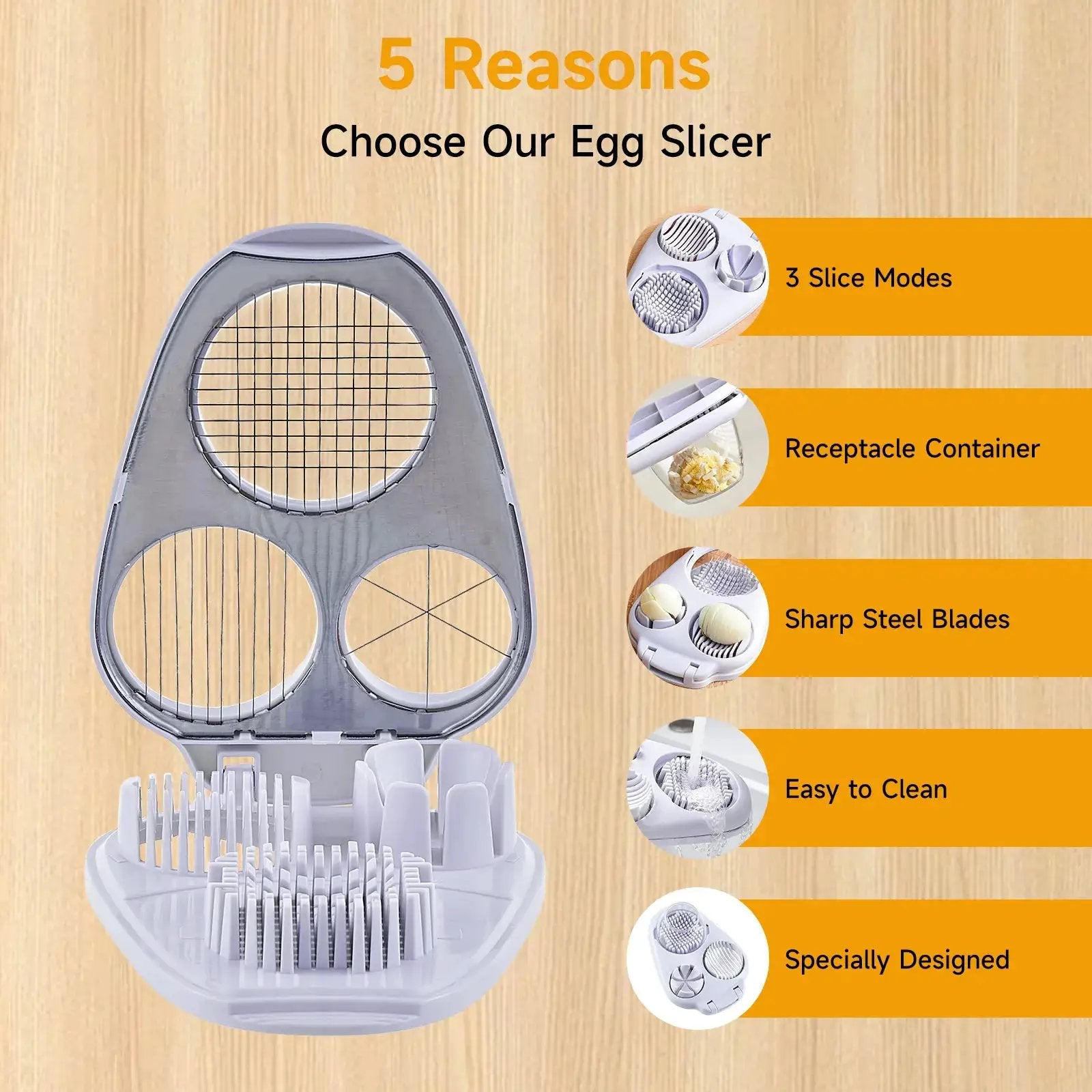 3-In-1 Multifunctional Egg Slicer, Stainless Steel Egg Cutter for Boiled Eggs, Century Eggs, Strawberry and Soft Fruits, Easy Egg Slicer Chopper for Salads, Bento and Kitchen Prep by All Mart Bristol Ltd