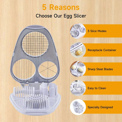 3-In-1 Multifunctional Egg Slicer, Stainless Steel Egg Cutter for Boiled Eggs, Century Eggs, Strawberry and Soft Fruits, Easy Egg Slicer Chopper for Salads, Bento and Kitchen Prep by All Mart Bristol Ltd