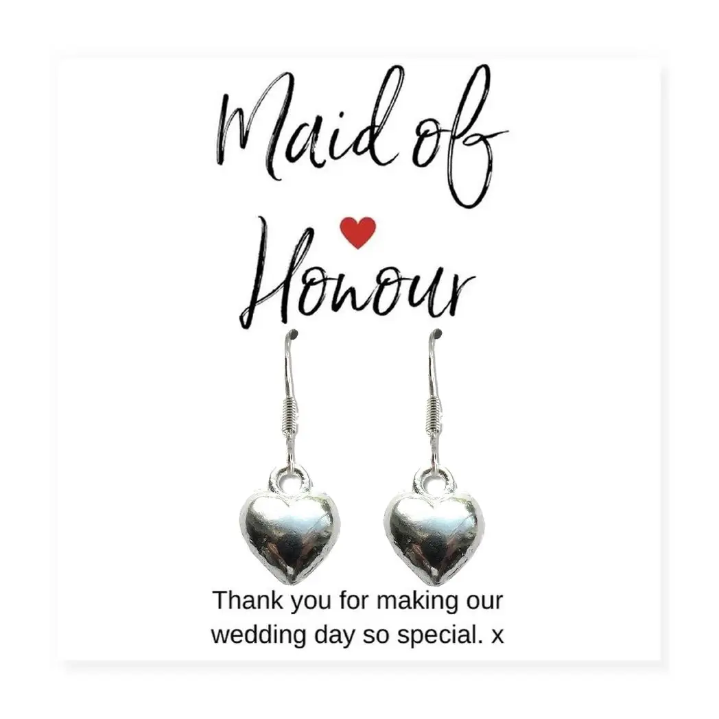 Maid of Honour Heart Earrings & Thank You Card Gift by Aye Do Gifts