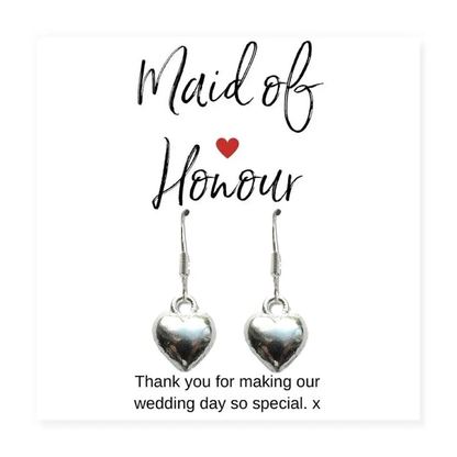 Maid of Honour Heart Earrings & Thank You Card Gift by Aye Do Gifts