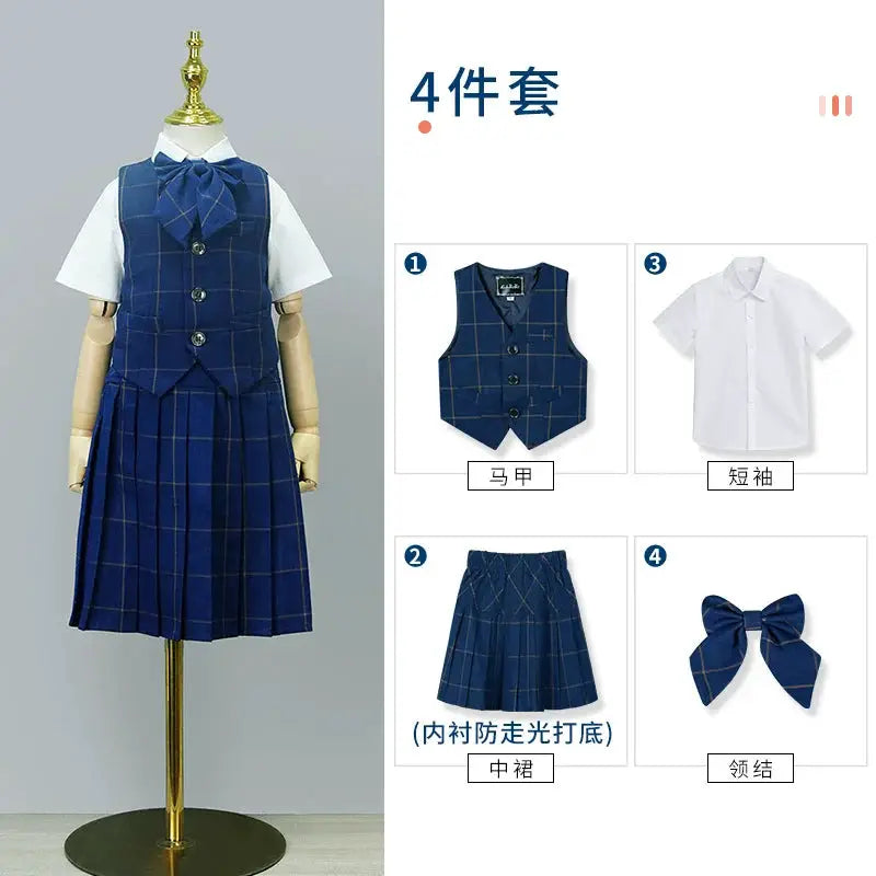 Kids British Plaid Vest Shirt Suit Pants Girls Waistcoat Blouse Skirts Children School Uniform Boys Korean Students Clothes Set by All Mart Bristol Ltd