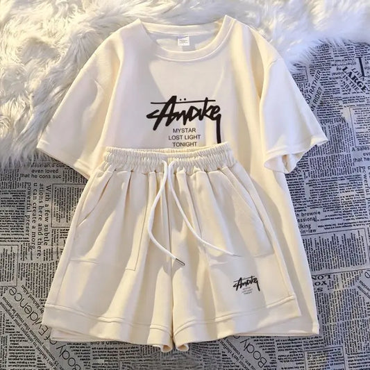 New Women's Plus-size Set Adult Short-sleeve and Shorts Two-piece Set Children's Loose Casual Set Women's T-shirt and Shorts Set by All Mart Bristol Ltd