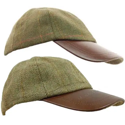 Tweed Leather Skip Hat by All Mart Bristol Ltd