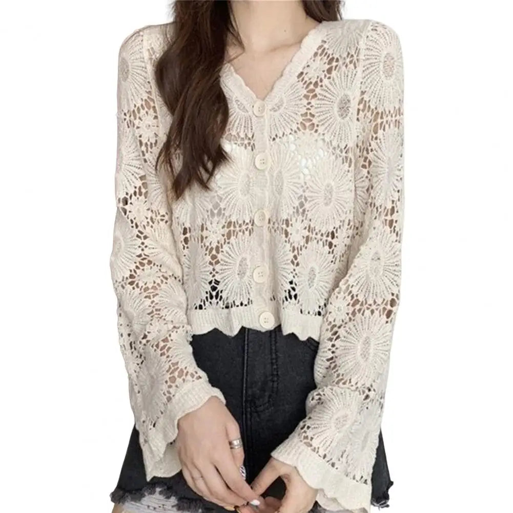 Handcrafted Lace Cardigan Crochet Women Cardigan 2025 3/4 Sleeve Hollow Out Open Front Sheer Sweater Boho Summer Knit Shrug by All Mart Bristol Ltd