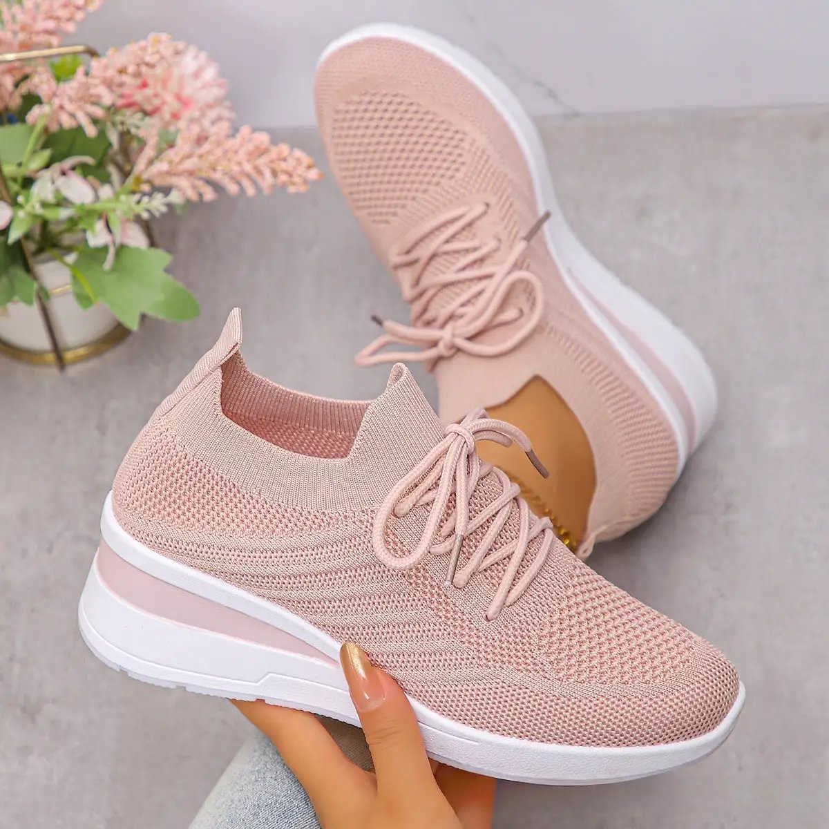 Knitted Breathable Multi-colored Slip-on Casual All-match Flyknit Sneakers by Dropshipman