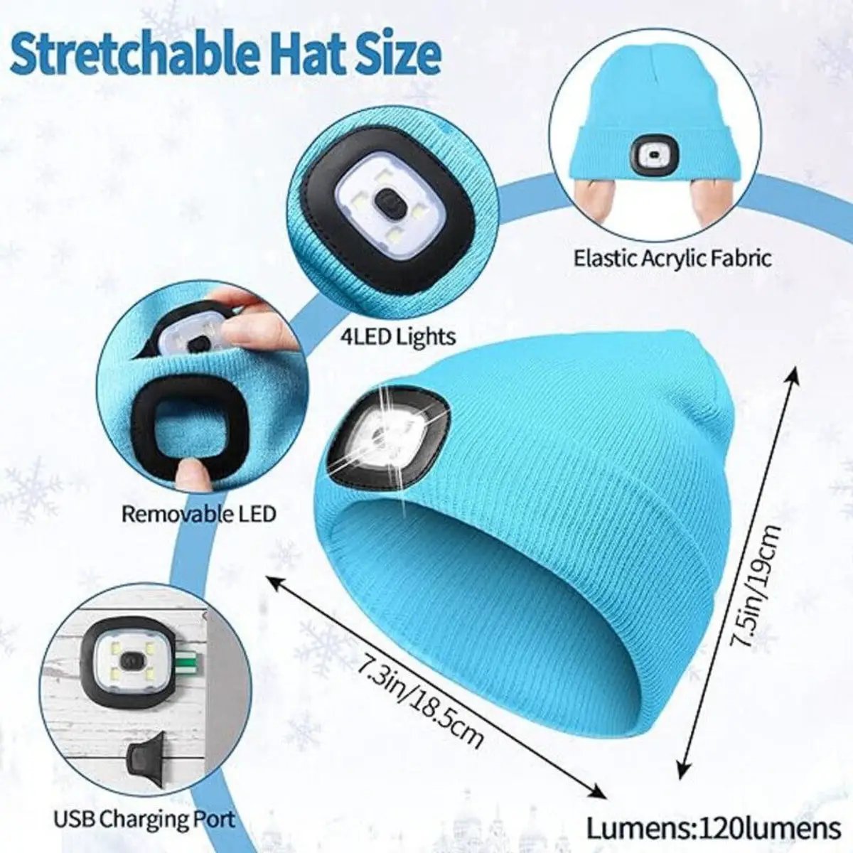 LED Beanie Hats Rechargeable Unisex High Powered Head Lamp Torch Light Cap by All Mart Bristol Ltd