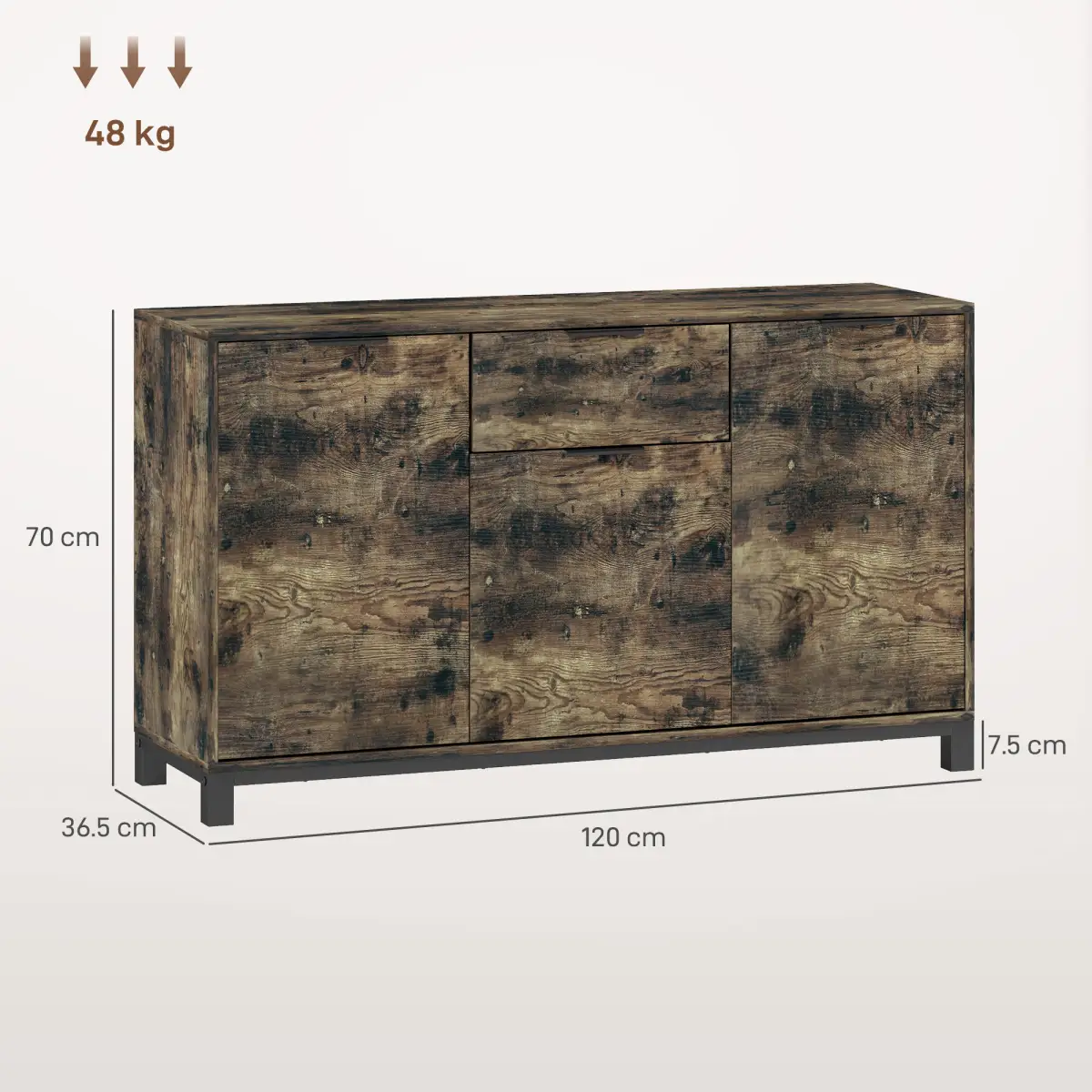 HOMCOM Sideboard, Industrial Storage Cabinet for Living Room, Rustic Brown by HOMCOM