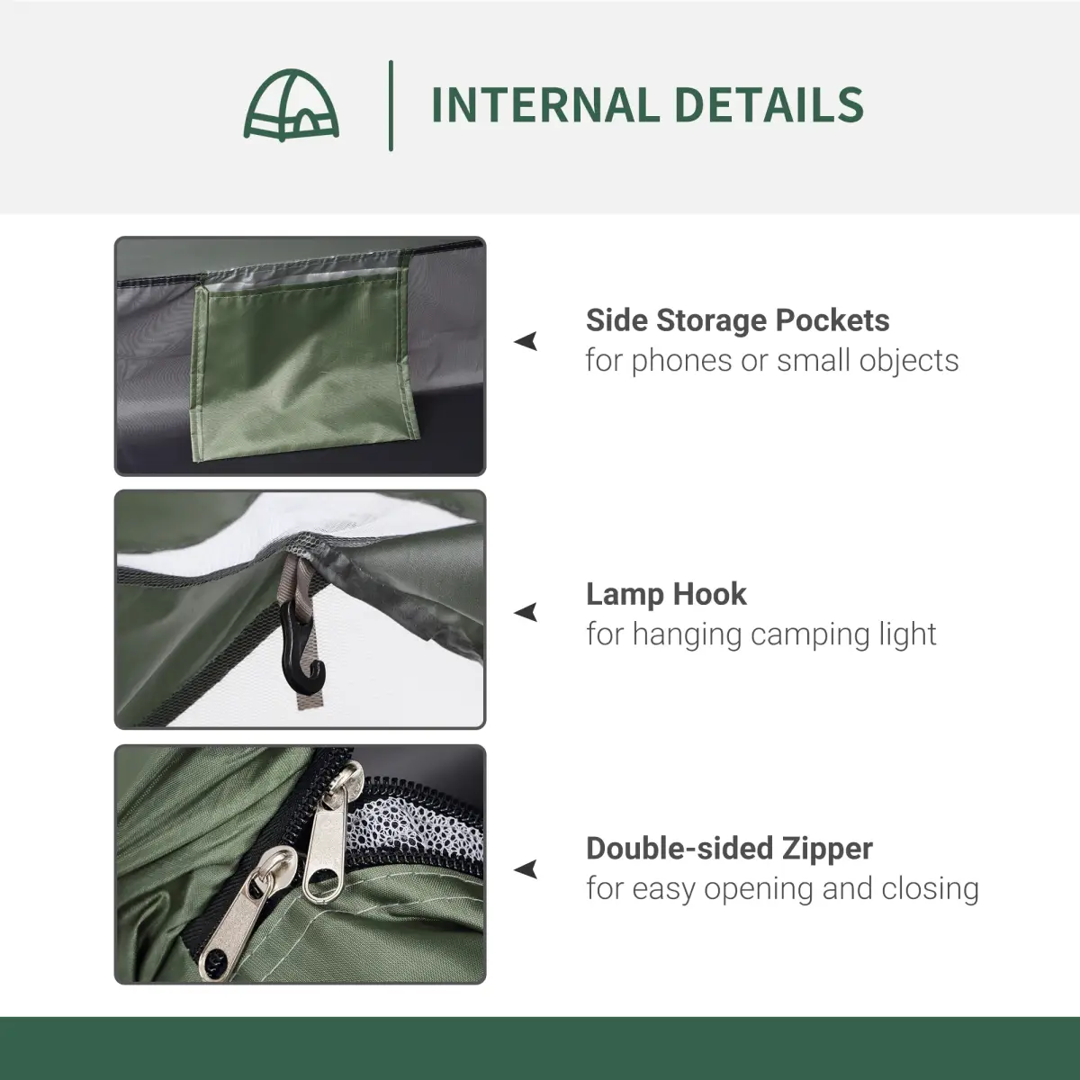 Outsunny Camping Tent for 2 Person Dome Tent w/ Storage Pocket Dark Green by Outsunny