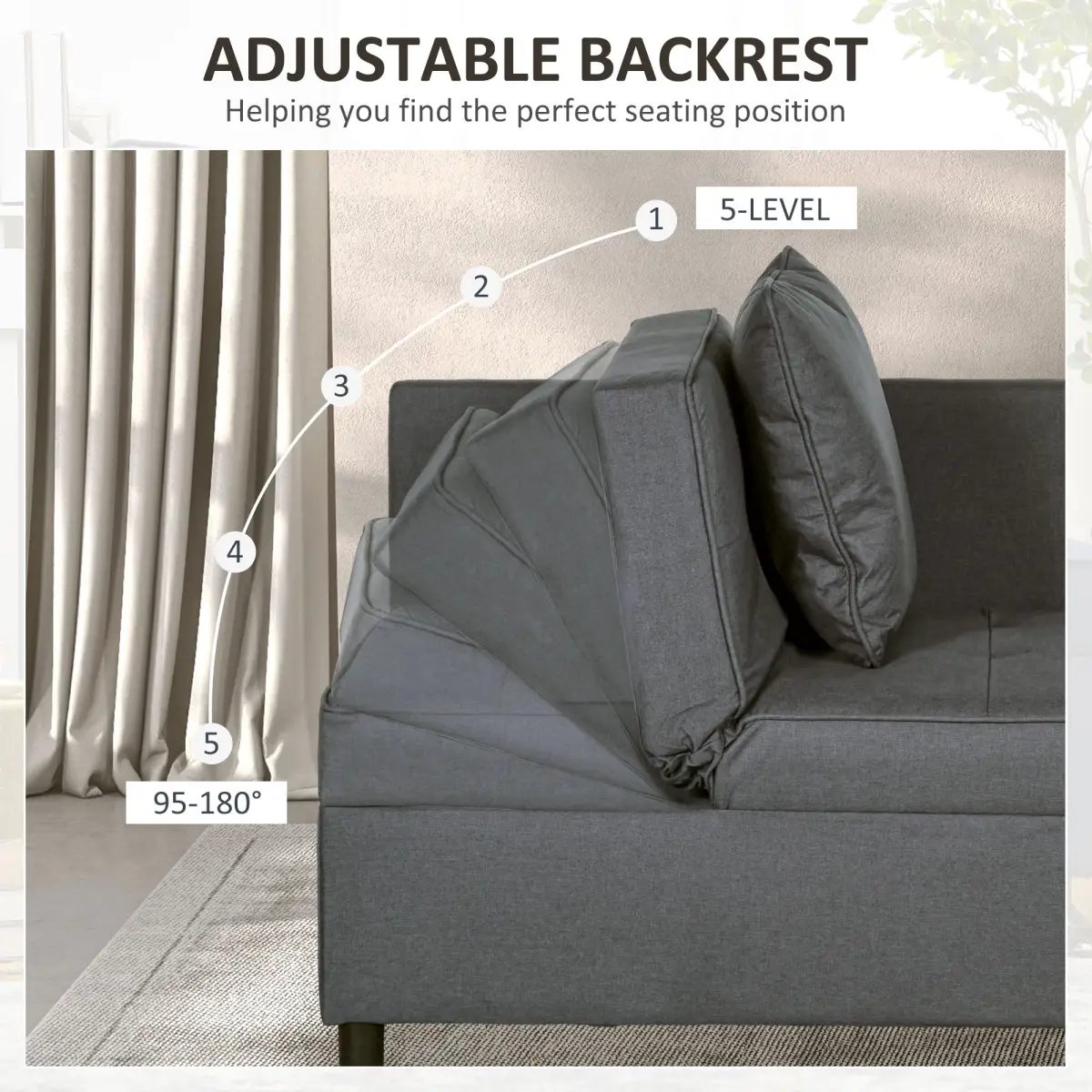 HOMCOM Folding Sleeper Sofa Bed Chair with Pillows, Pocket, Grey by HOMCOM