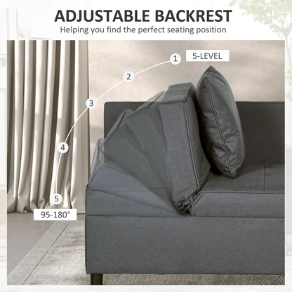 HOMCOM Folding Sleeper Sofa Bed Chair with Pillows, Pocket, Grey by HOMCOM