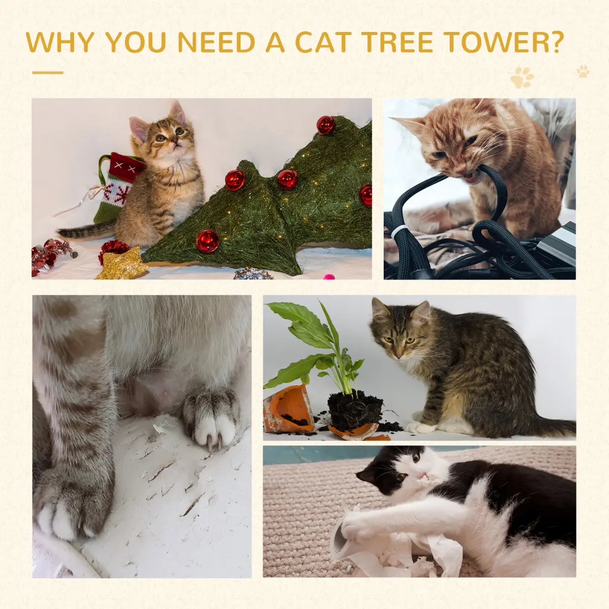 Cat Tree Activity Center Kitten Climbing Tower Scratching Post Plush Pawhut by Unbranded