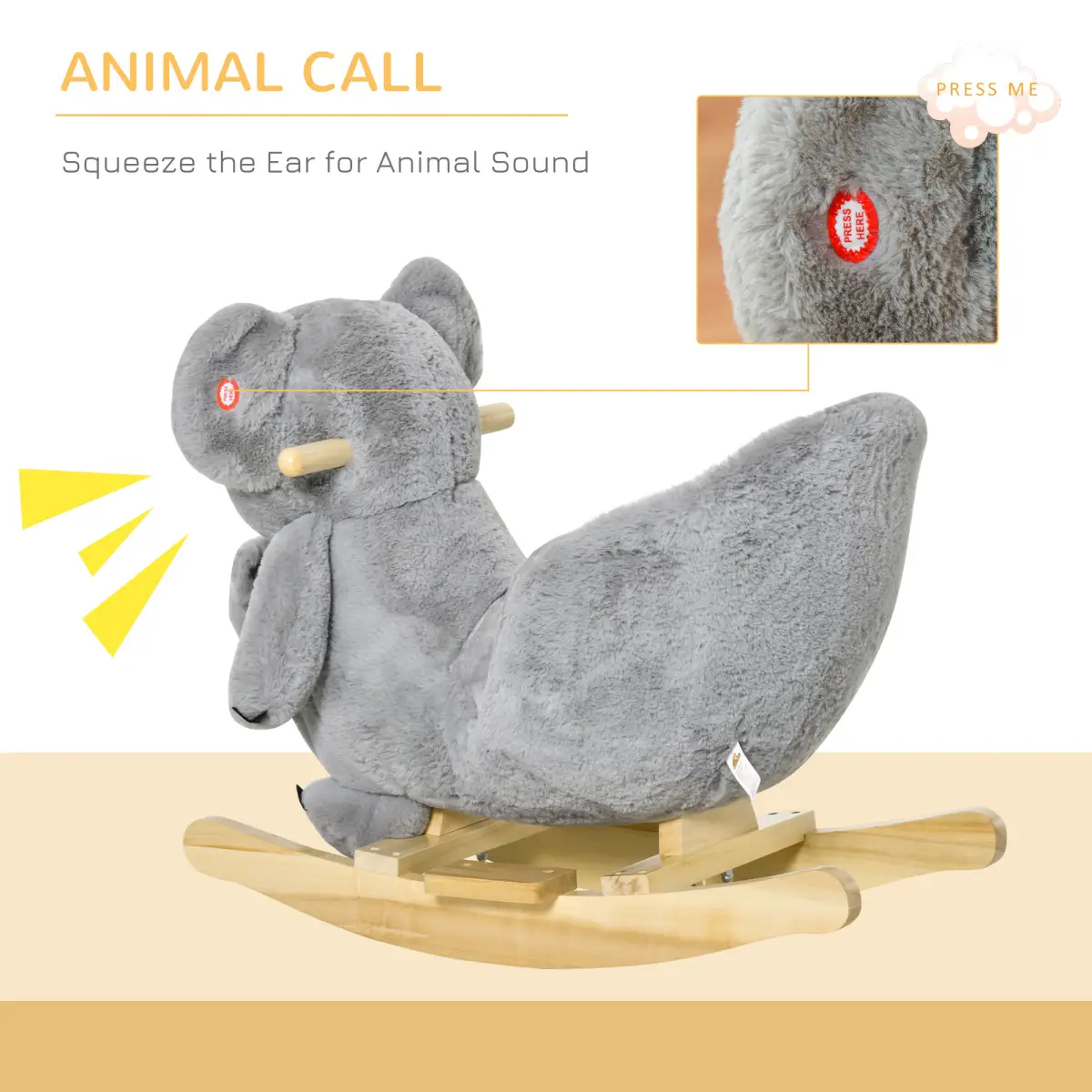 Kids Plush Ride-On Rocking Horse Koala-shaped Toy w/ Gloved Doll Grey by HOMCOM