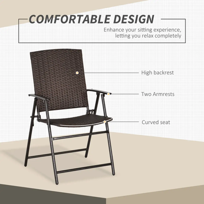 Outsunny 2pcs Rattan Chair Foldable Garden Furniture w/ Armrest Steel Frame by Outsunny