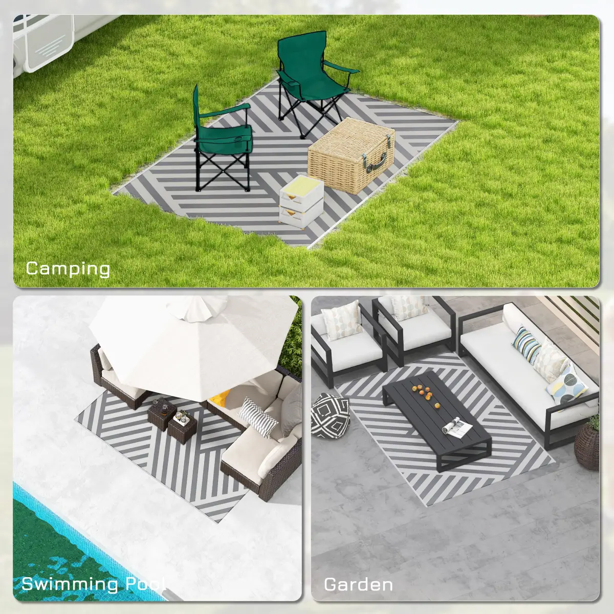 Outsunny Reversible Waterproof Outdoor Rug with Carry Bag, 182 x 274cm, Grey by Outsunny