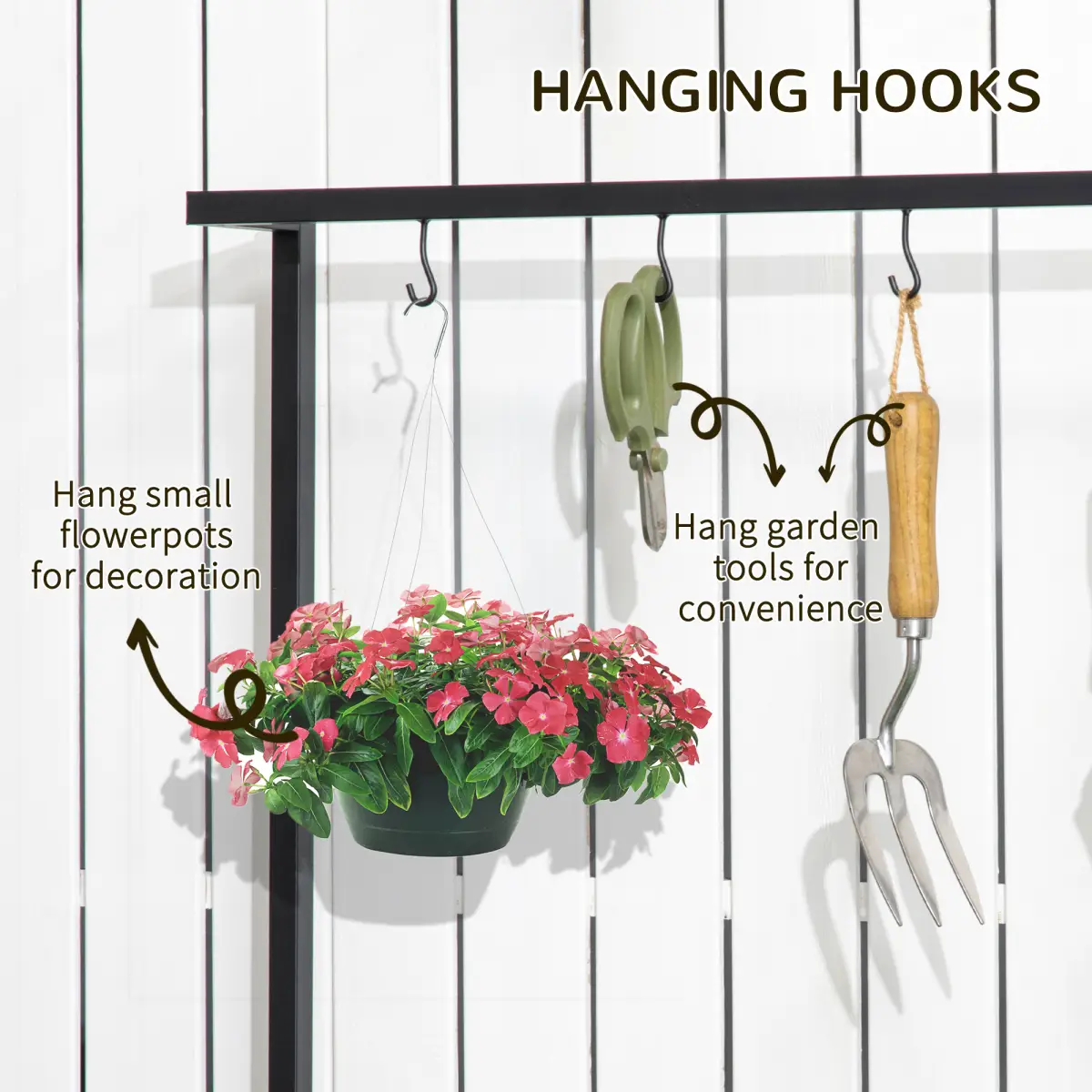 3 Tiered Plant Stand Rack with Hanging Hooks for Indoor Outdoor Decoration by Outsunny