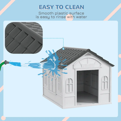 PawHut Weather-Resistant Dog House, Puppy Shelter for Medium Dogs - Grey by PawHut