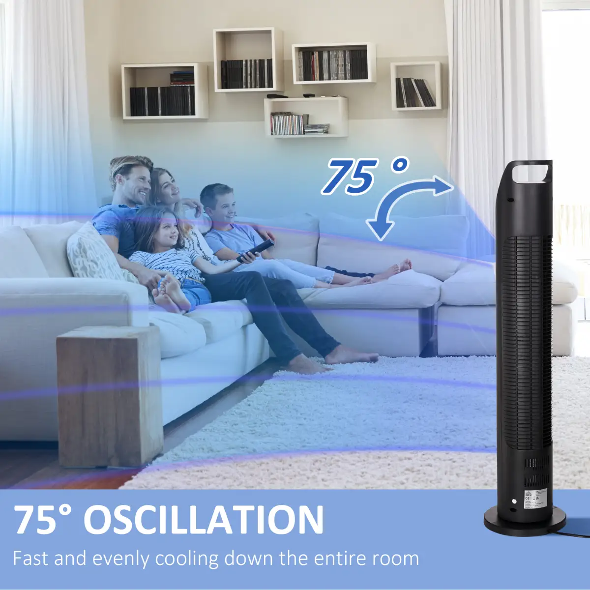 Oscillating Tower Fan Cooling with Remote, 4H Timer for Home Office by HOMCOM