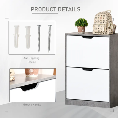 Two Drawer Shoe Cabinet Home Storage Organiser Groove Handles Hallway HOMCOM by Unbranded