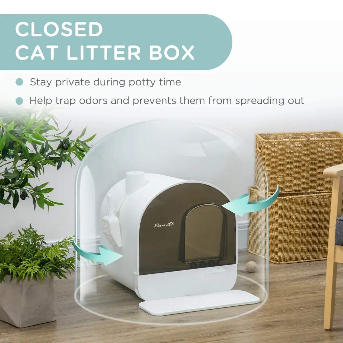 Hooded Cat Litter Tray Kitten Toilet w/ Scoop, Filter, Flap Door 43 x 44 x 47cm by PawHut