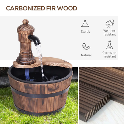 Outsunny Barrel Water Pump Fountain Rustic Wood Electric Water Feature Garden by Outsunny