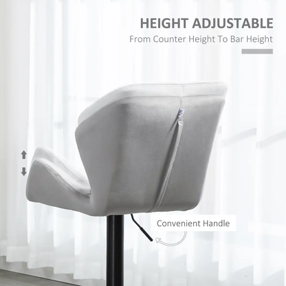 Set Of 2 Luxurious Velvet-Touch Bar Stools w/ Metal Frame Footrest Base Grey by HOMCOM