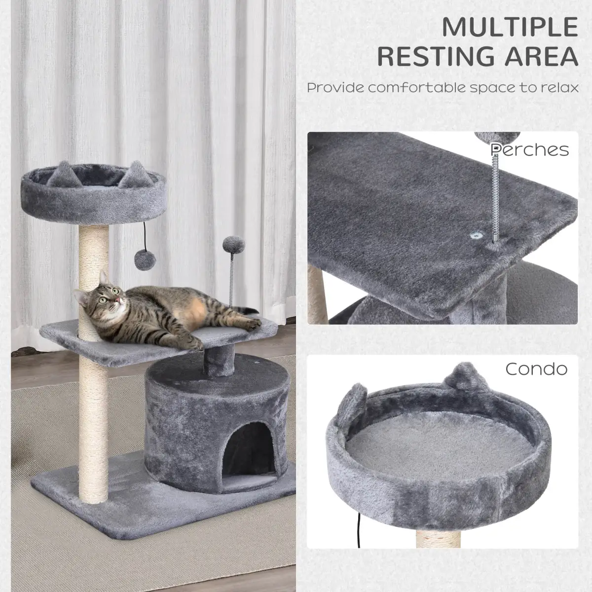 81cm Cat Tree Scratching Post Tower for Kitten Large Cats Activity Centre House by Pawhut