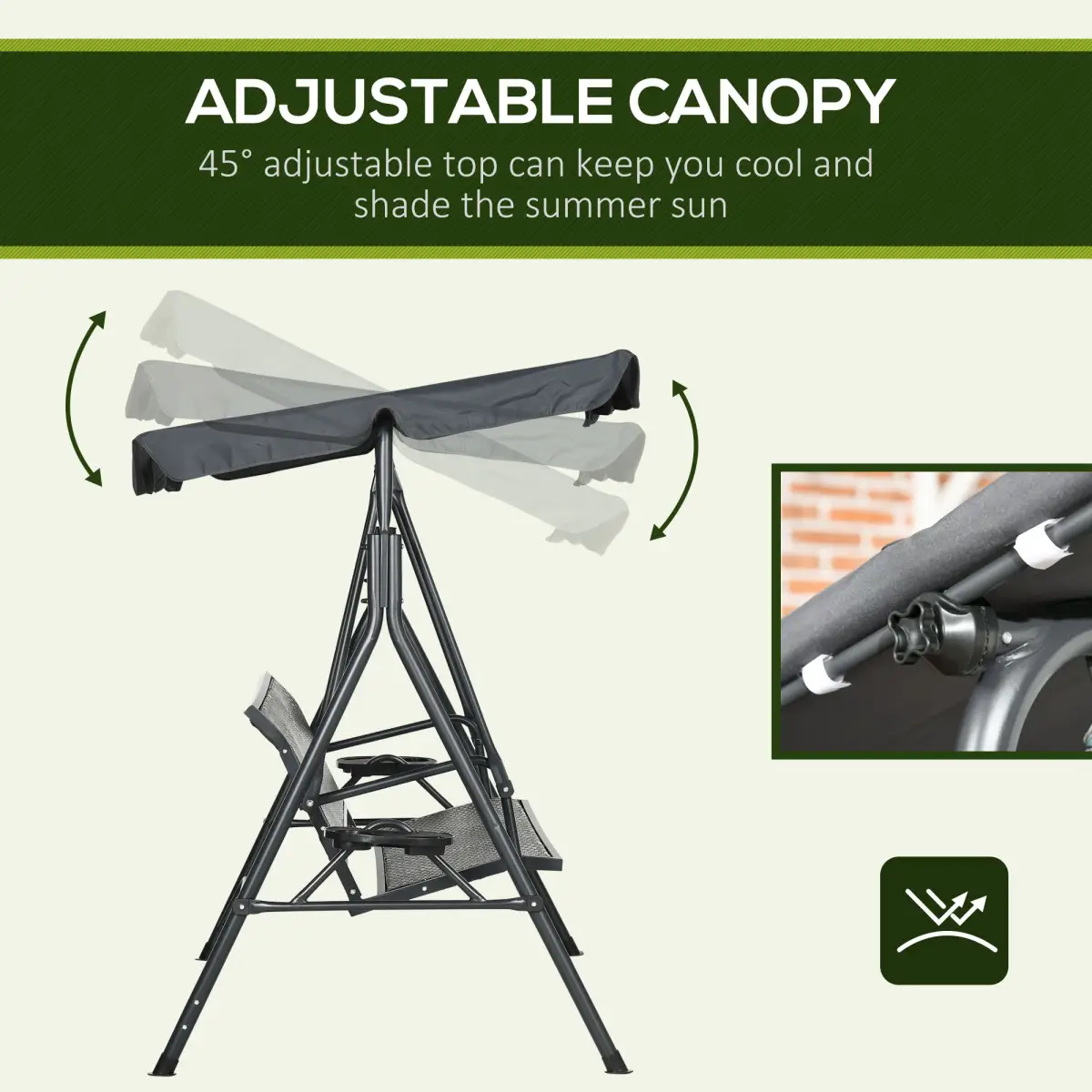Outsunny 3 Seater Garden Swing Seat Bench with Adjustable Canopy, Rattan Seat by Outsunny