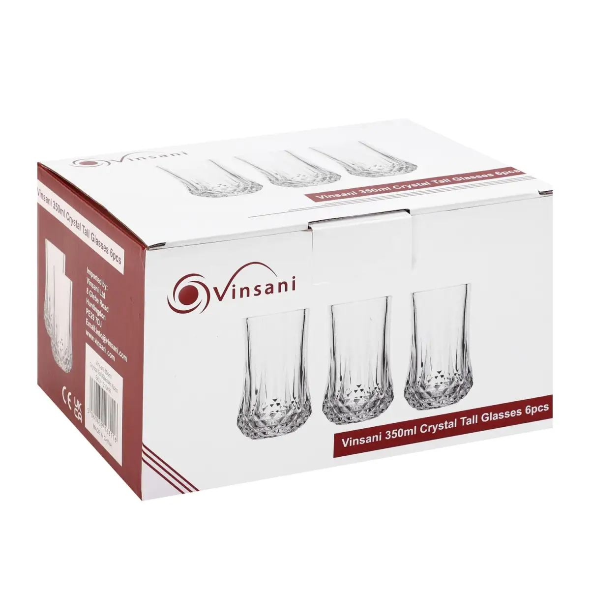 Vinsani 350ml Crystal Tall Glasses 6pcs 1010497 by Vinsani