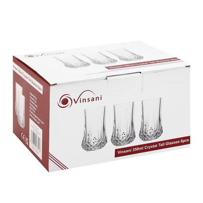 Vinsani 350ml Crystal Tall Glasses 6pcs 1010497 by Vinsani