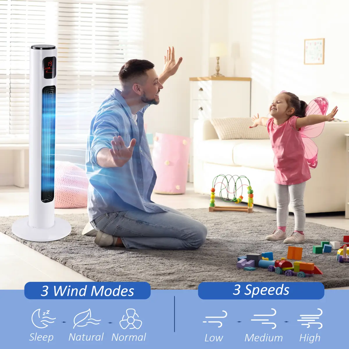 Fan Tower, ?32x96H cm-White by HOMCOM