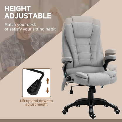 Executive Reclining Chair w/ Heating Massage Points Relaxing Headrest Grey by Unbranded